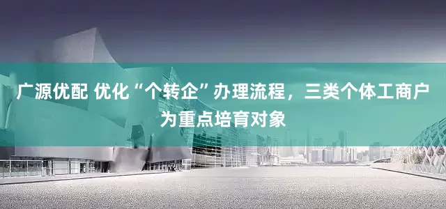广源优配 优化“个转企”办理流程，三类个体工商户为重点培育对象