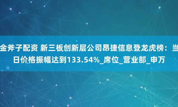 金斧子配资 新三板创新层公司昂捷信息登龙虎榜：当日价格振幅达到133.54%_席位_营业部_申万